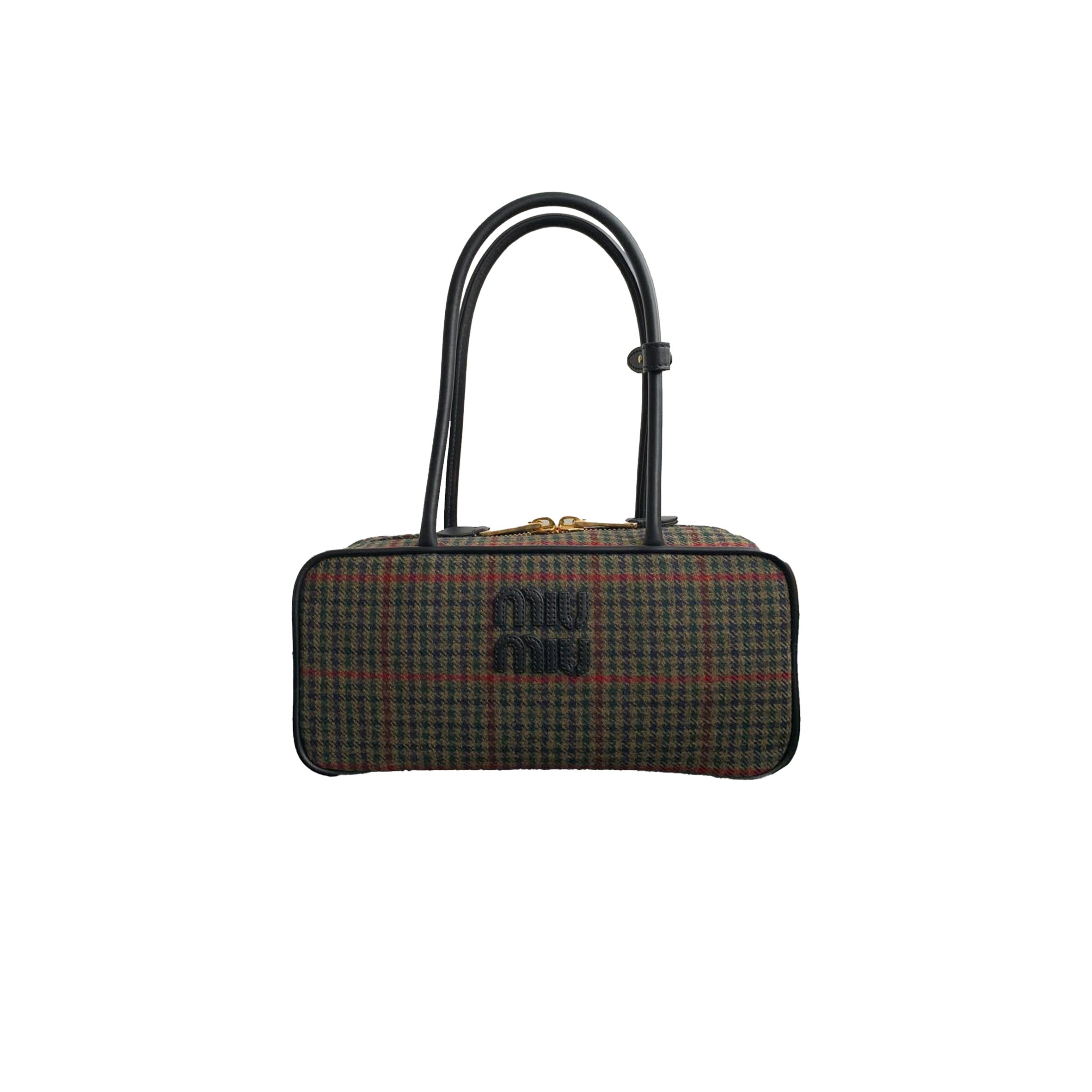 MIU MIU BEAU TARTAN LEATHER TOTE 5BB147 (28*15*9cm)